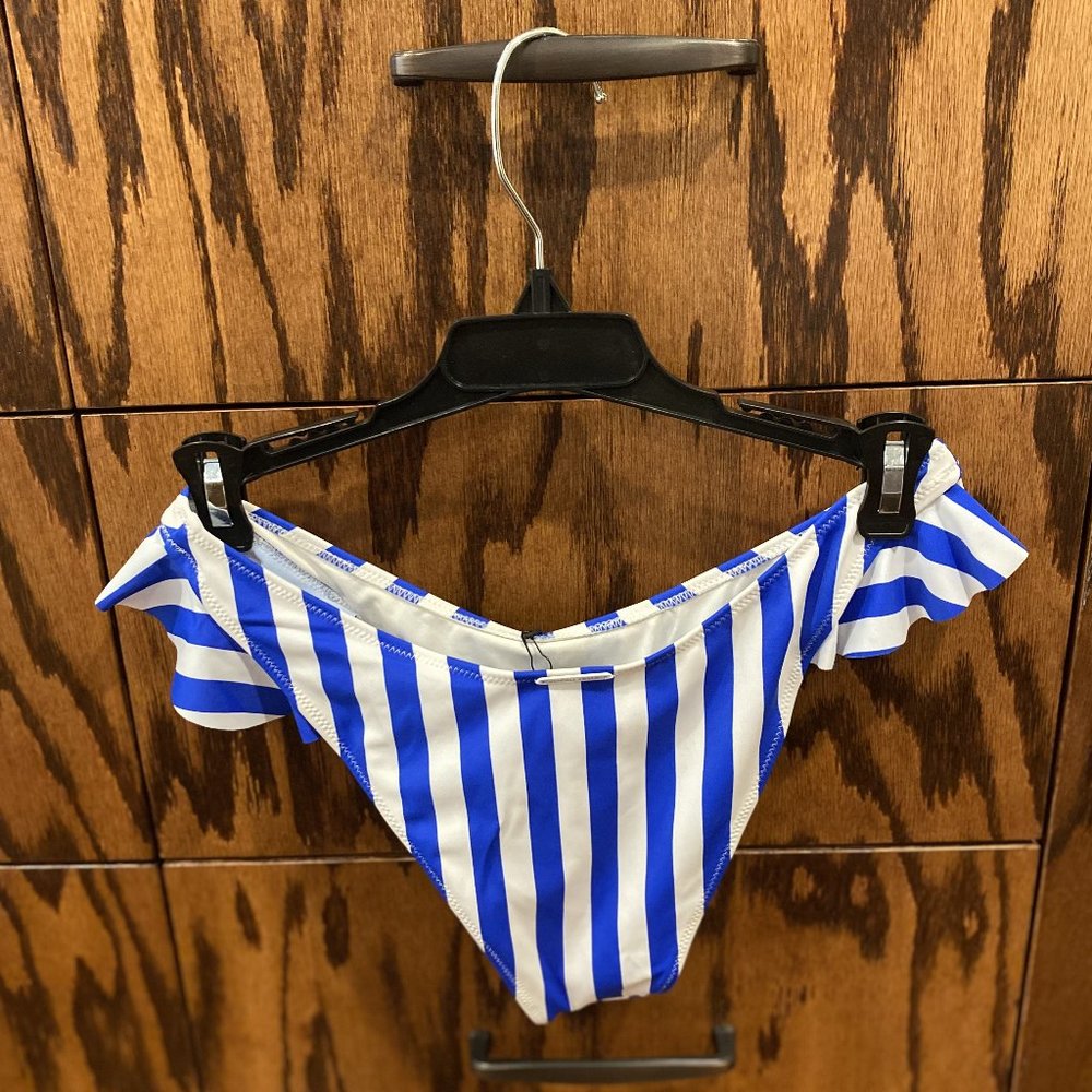 Kendall + Kylie - Bikini Ruffle Bottom Swimwear - Blue / White - Size M